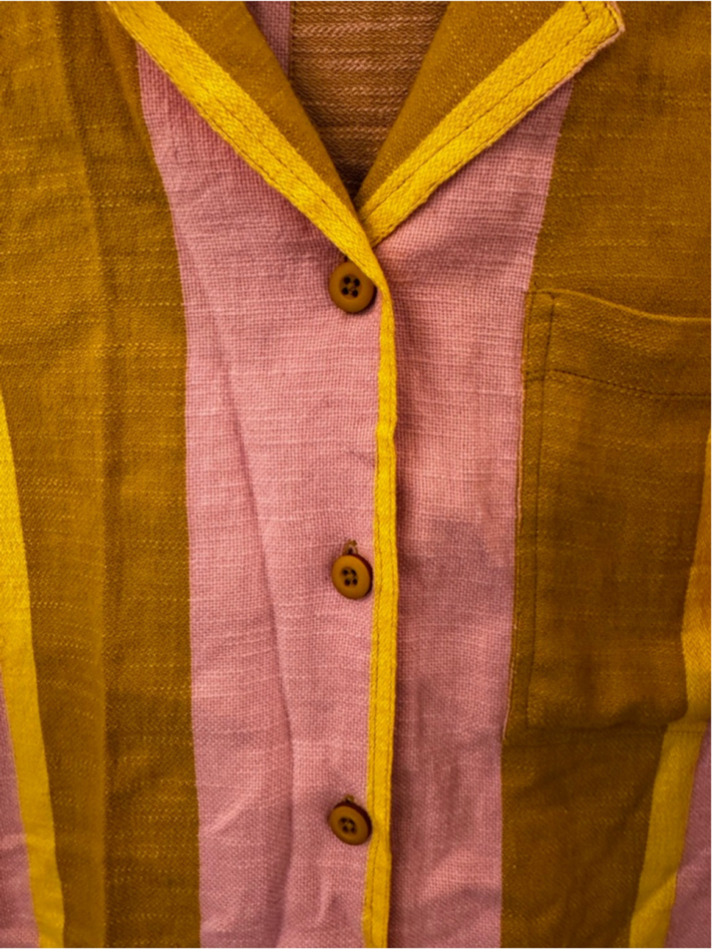Ace & Jig Womens XS Organic Cotton Camp Shirt Pink Mustard Yellow Stripe Button - Picture 5 of 6